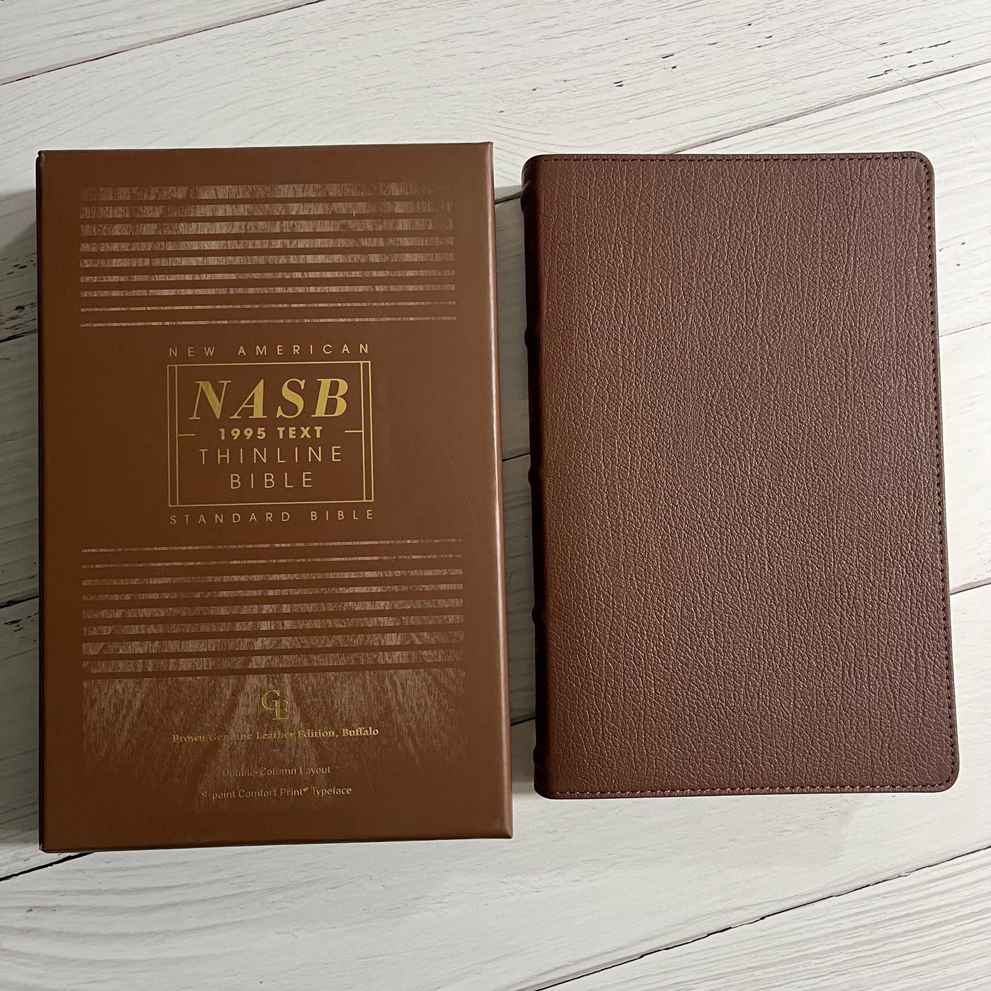 Personalized NASB Thinline Bible - Brown Genuine Buffalo Leather, Custom Imprinted with a name, NASB 1995, 9780310456292