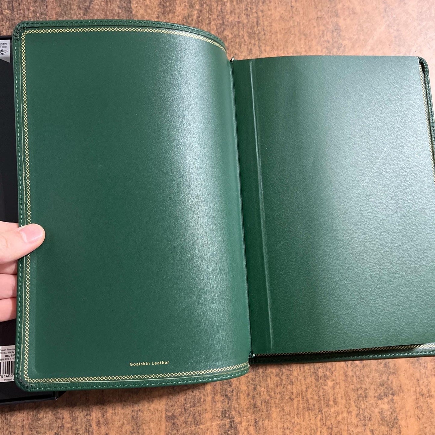 Personalized NKJV Large Print Thinline Reference Bible - Green Goatskin Premium Genuine Leather, Premier Collection, Name Imprinted