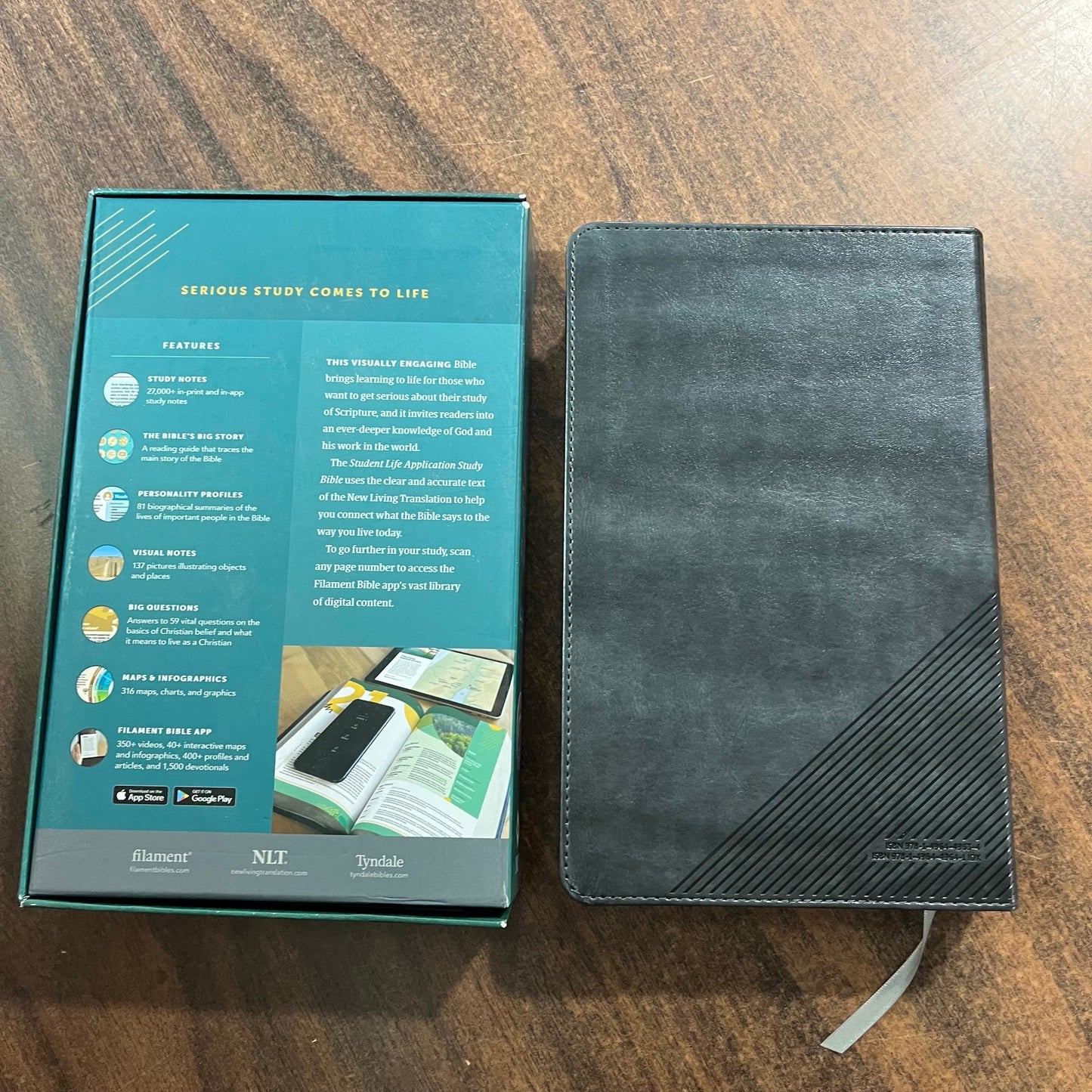 Personalized NLT Student Life Application Study Bible Thumb Indexed, Charcoal Gray LeatherLike, ISBN 9781496449641