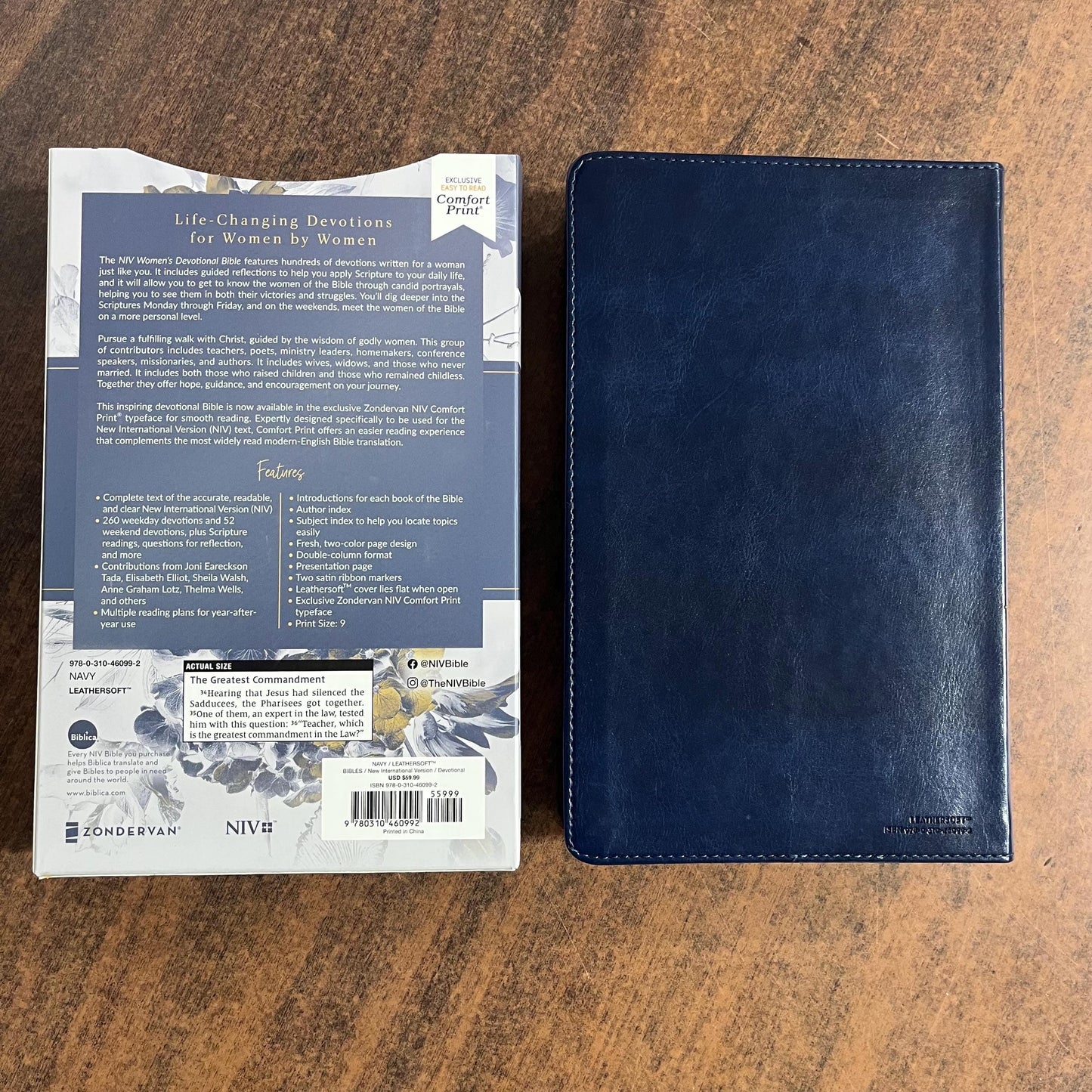 Personalized NIV Womens Devotional Bible - Navy LeatherSoft - Custom Imprinted, name engraved bible 9780310460992