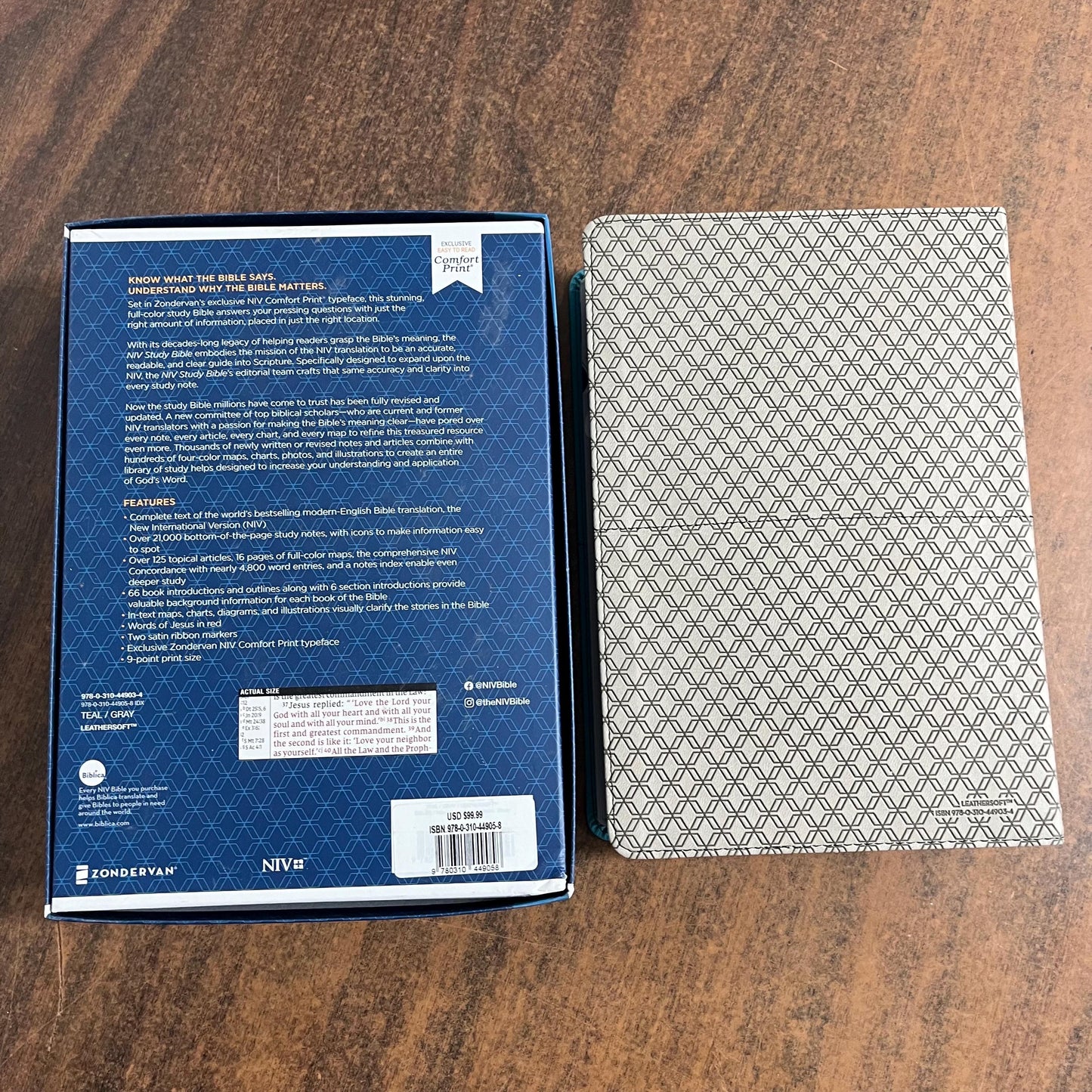 Personalizable NIV Study Bible Thumb Indexed - Teal / Gray LeatherSoft - Custom Imprinted with a name, 9780310449058