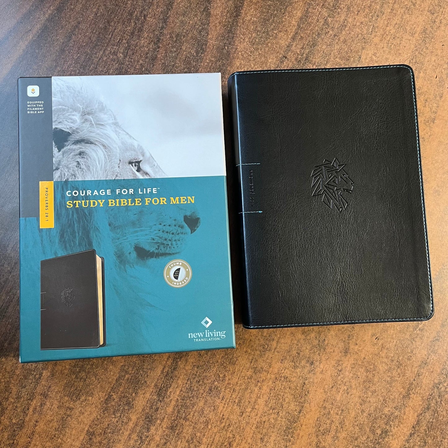 Personalized NLT Courage for Life Study Bible for Men Thumb Indexed - Onyx Black LeatherLike - Custom Imprinted, journaling, 9781496475589