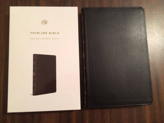 Personalized ESV Thinline Bible - Black Bonded Leather ** Custom Imprinted with name 9781581343731