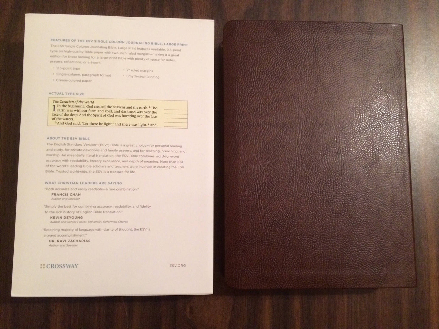 Personalized ESV Single Column Journaling Bible Large Print - Mocha Brown Bonded Leather Custom Imprinted