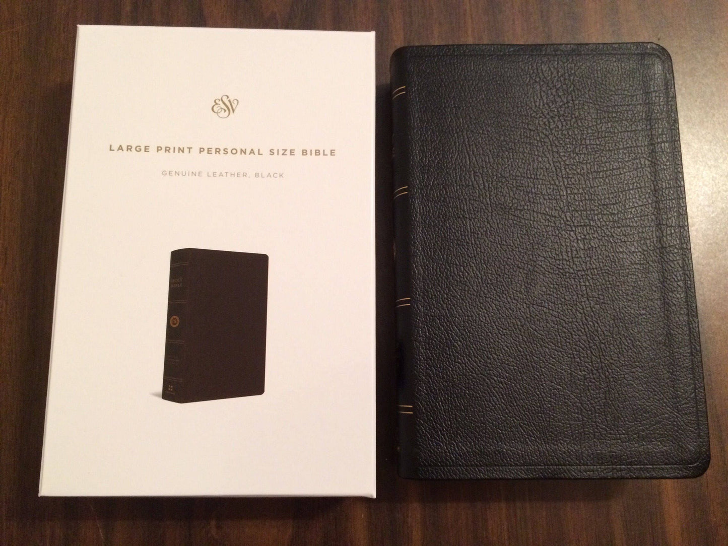 Personalized ESV Large Print Personal Size Bible - Black Genuine Leather - Custom Imprinted with a name 9781433541520