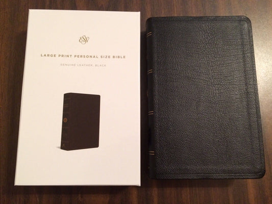 Personalized ESV Large Print Personal Size Bible - Black Genuine Leather - Custom Imprinted with a name 9781433541520