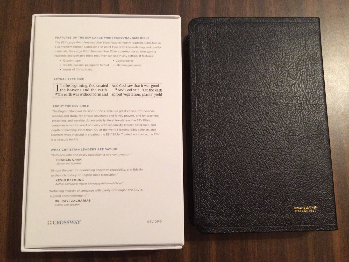 Personalized ESV Large Print Personal Size Bible - Black Genuine Leather - Custom Imprinted with a name 9781433541520