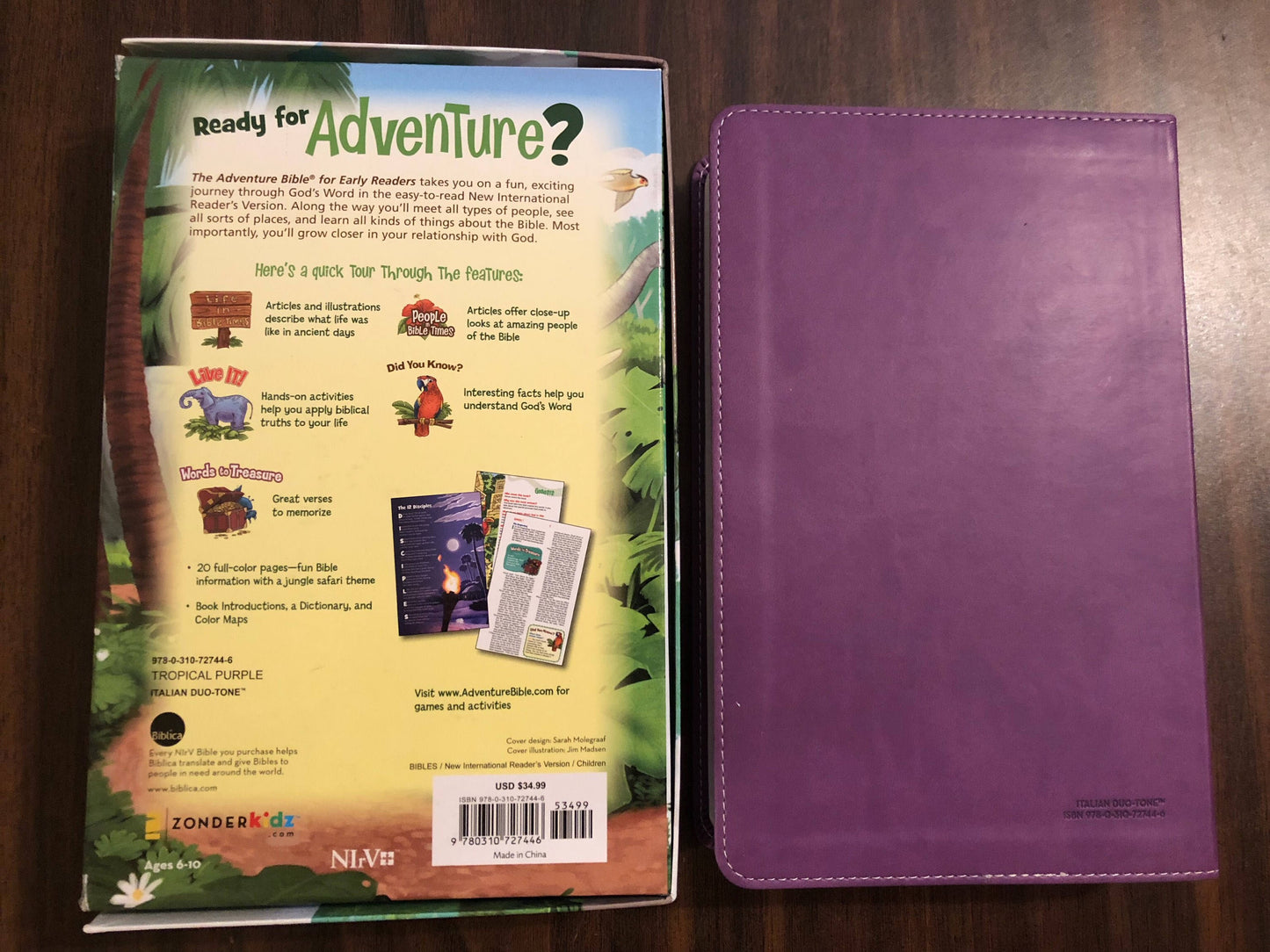 Personalized NIRV Adventure Bible For Early Readers - Purple Duotone - Custom Imprinted with a name - Ages 6-10, 9780310727446