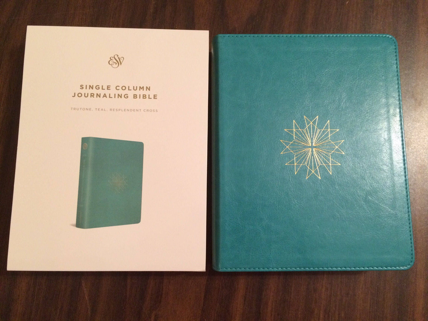 Personalized ESV Single Column Journaling Bible - Teal Cross Trutone Cover Custom Imprinted with a name, 9781433555831