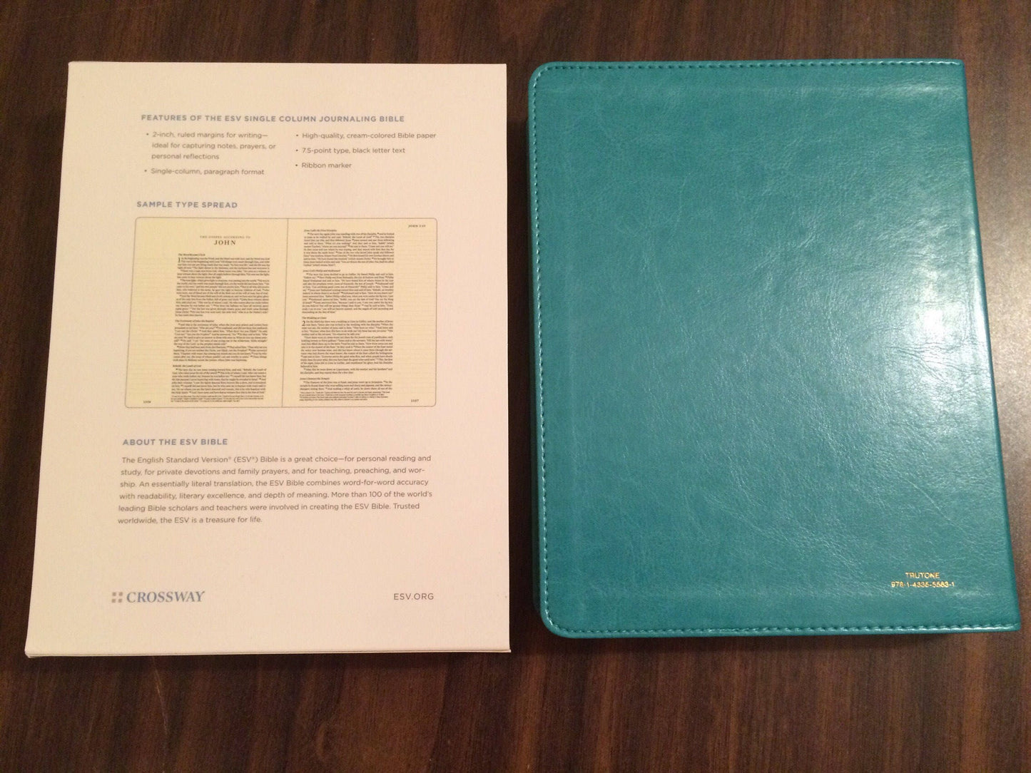 Personalized ESV Single Column Journaling Bible - Teal Cross Trutone Cover Custom Imprinted with a name, 9781433555831