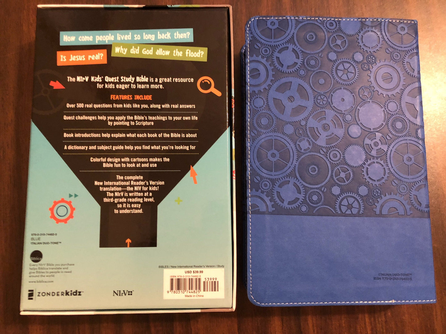 PERSONALIZED NIRV Kids Quest Study Bible - Blue Duo Tone ** Custom Imprinted