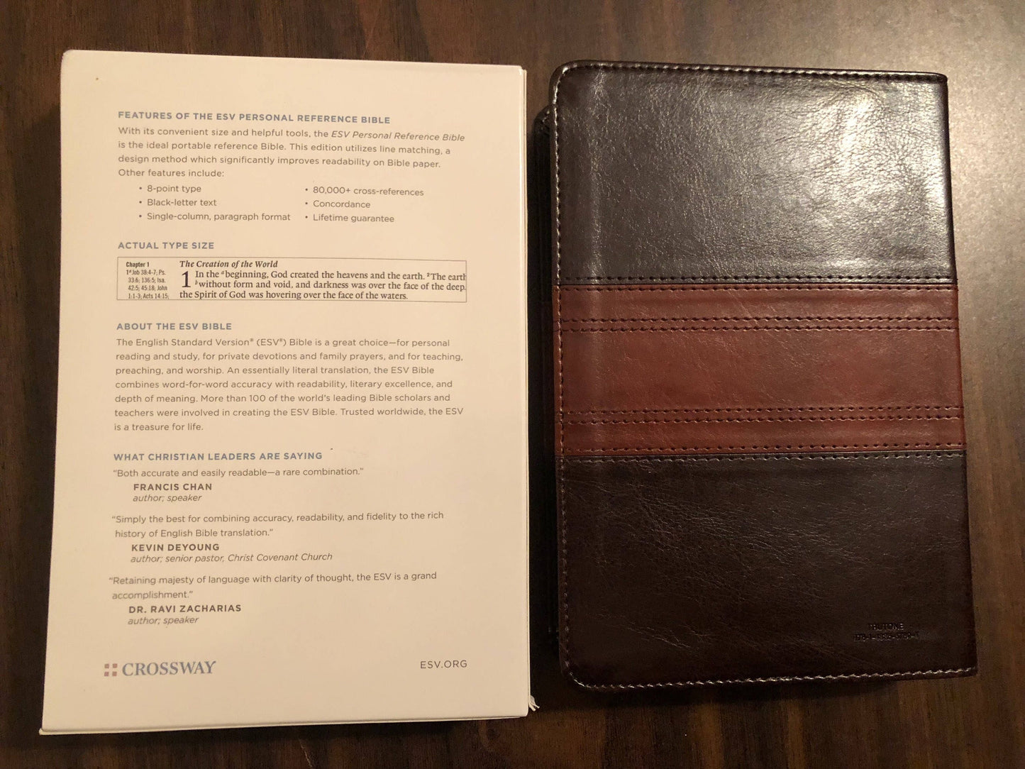 Personalized ESV Personal Size Reference Bible - Deep Brown / Tan Trutone - Custom imprinted withh a name 9781433557804