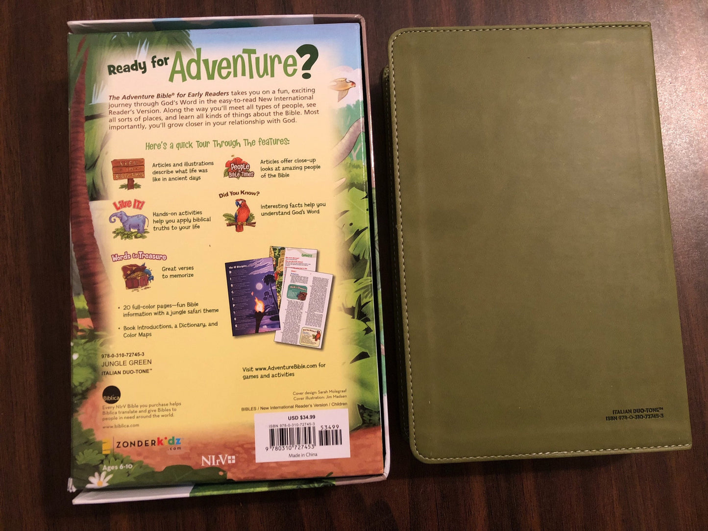 Personalized NIRV Adventure Bible For Early Readers - Green Duotone - Custom Imprinted with a name - Ages 6,7,8,9,10 - isbn 9780310727453