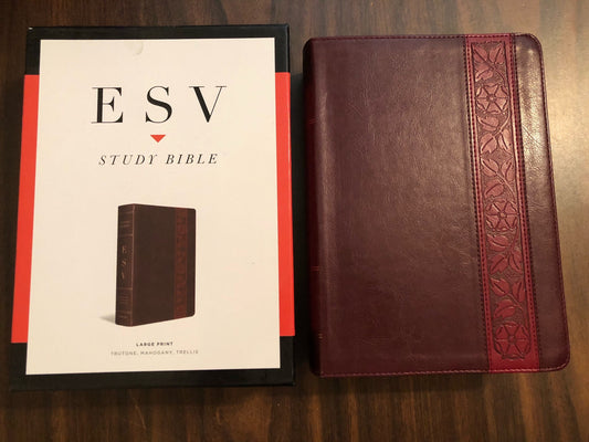 Personalized ESV Large Print Study Bible - Mahogany TruTone - Custom Imprinted with name 20spaces 9781433545177