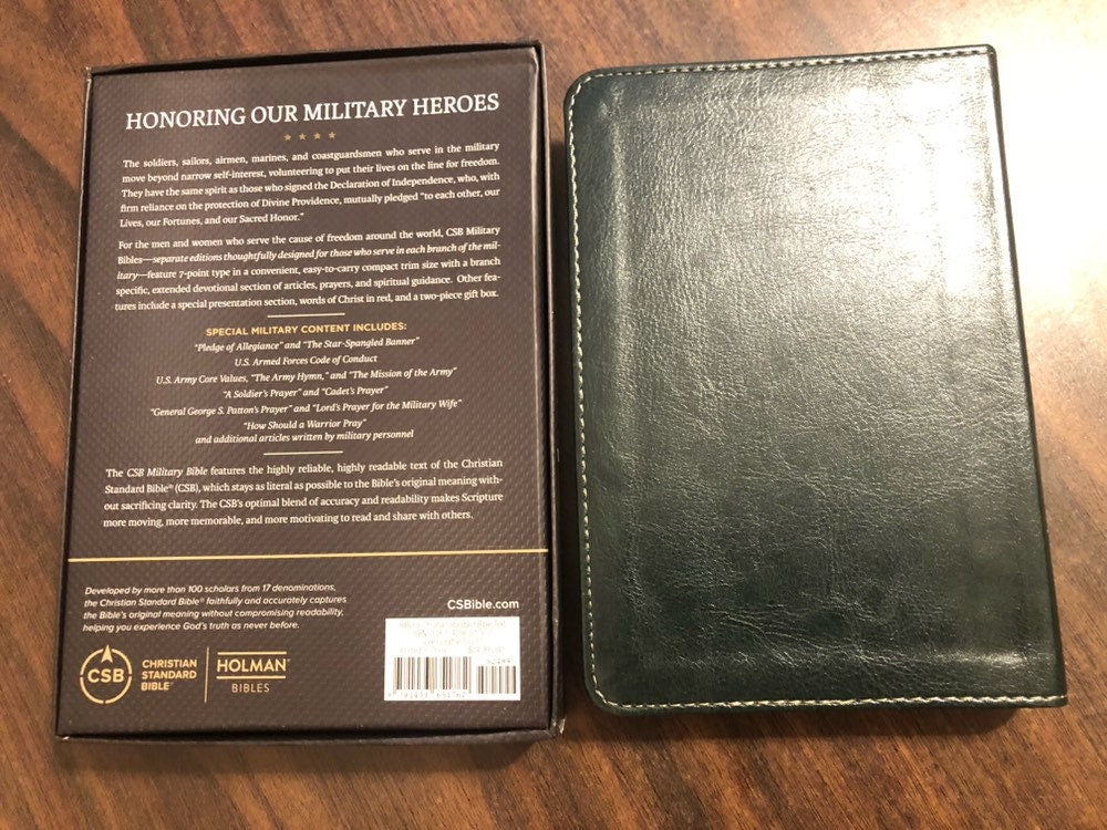 Personalized - CSB Military Bible Compact - Army - Green LeatherTouch - Custom Imprinted with name 9781433651762 20spaces