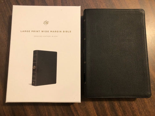Personalized ESV Large Print Wide Margin Bible - Black Genuine Leather - Custom Imprinted with a name 9781433561955