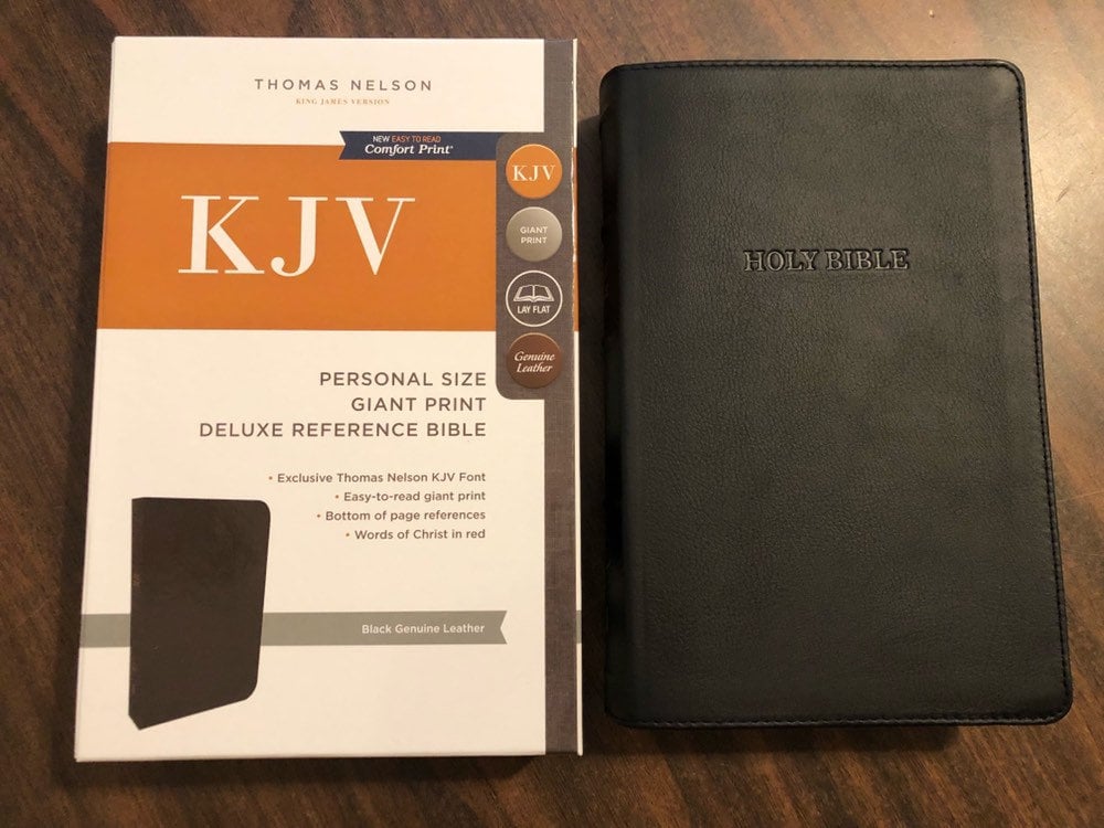 Personalized KJV Giant Print Personal Size Bible - Black Genuine Leather - Custom Imprinted with name - 9780785215608