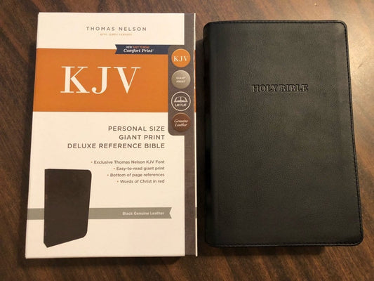 Personalized KJV Giant Print Personal Size Bible - Black Genuine Leather - Custom Imprinted with name - 9780785215608