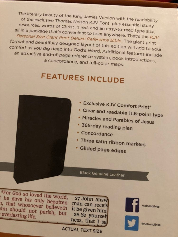 Personalized KJV Giant Print Personal Size Bible - Black Genuine Leather - Custom Imprinted with name - 9780785215608