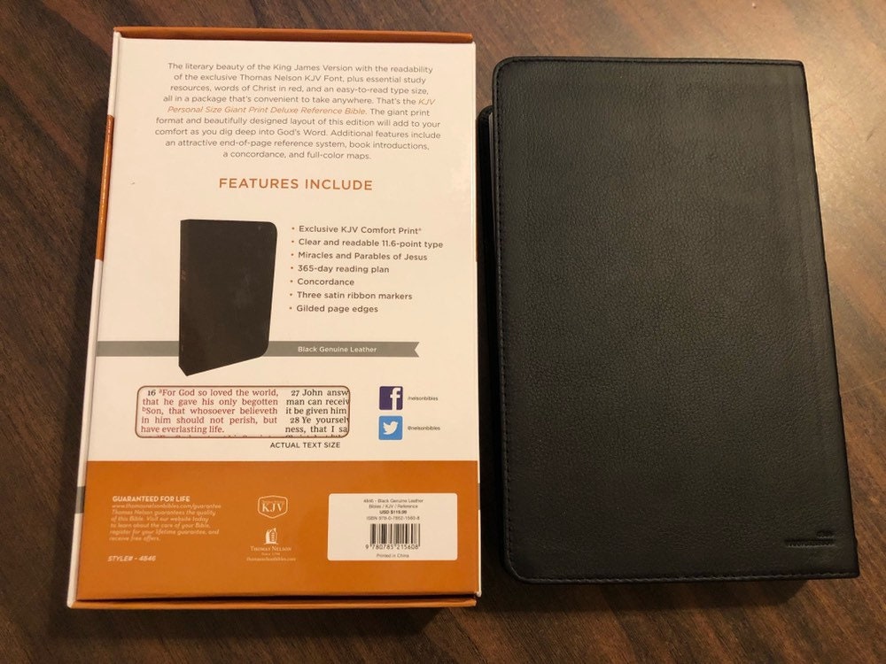 Personalized KJV Giant Print Personal Size Bible - Black Genuine Leather - Custom Imprinted with name - 9780785215608