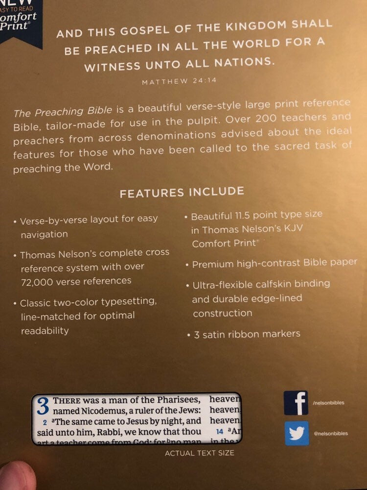 Personalized KJV Preaching Bible - Brown Calfskin Genuine Leather - Custom Imprinted with name, ISBN 9780785222835, Out of Print Edition