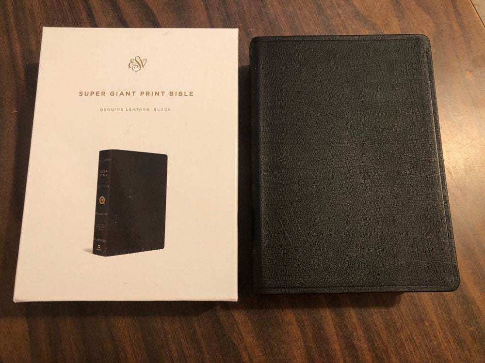 Personalized ESV Super Giant Print Bible - Black Genuine Leather  Custom Imprinted name engraved, 9781433565489