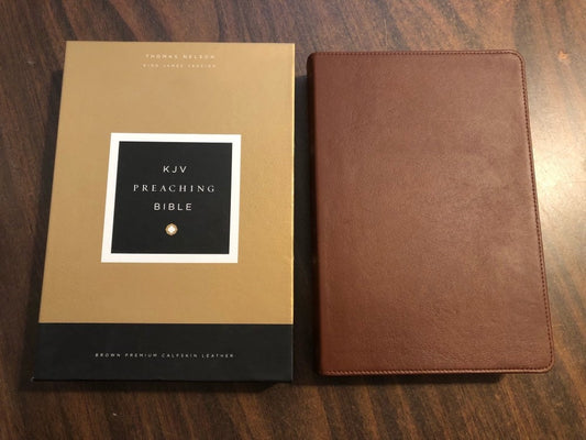 Personalized KJV Preaching Bible - Brown Calfskin Genuine Leather - Custom Imprinted with name, ISBN 9780785222835, Out of Print Edition