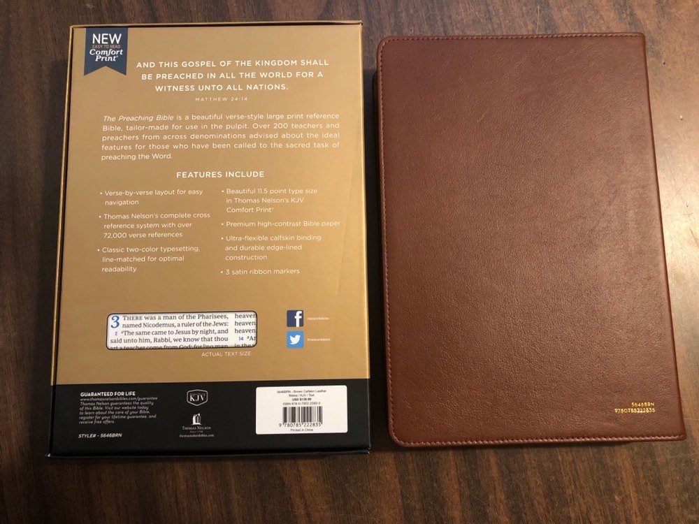 Personalized KJV Preaching Bible - Brown Calfskin Genuine Leather - Custom Imprinted with name, ISBN 9780785222835, Out of Print Edition