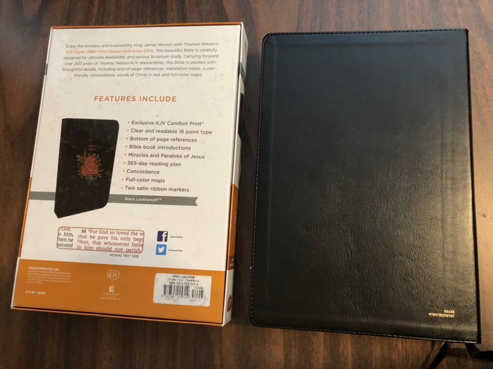 Personalized KJV Super Giant Print Bible Thumb Indexed - Black Flower LeatherSoft - Custom Imprinted with name 9780785215714