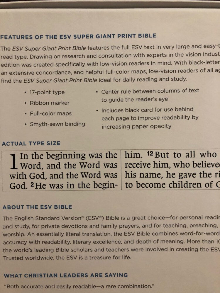 Personalized ESV Super Giant Print Bible - Black Genuine Leather  Custom Imprinted name engraved, 9781433565489