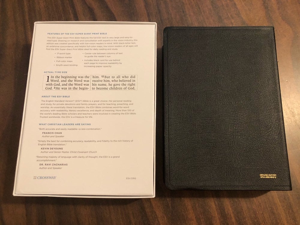 Personalized ESV Super Giant Print Bible - Black Genuine Leather  Custom Imprinted name engraved, 9781433565489