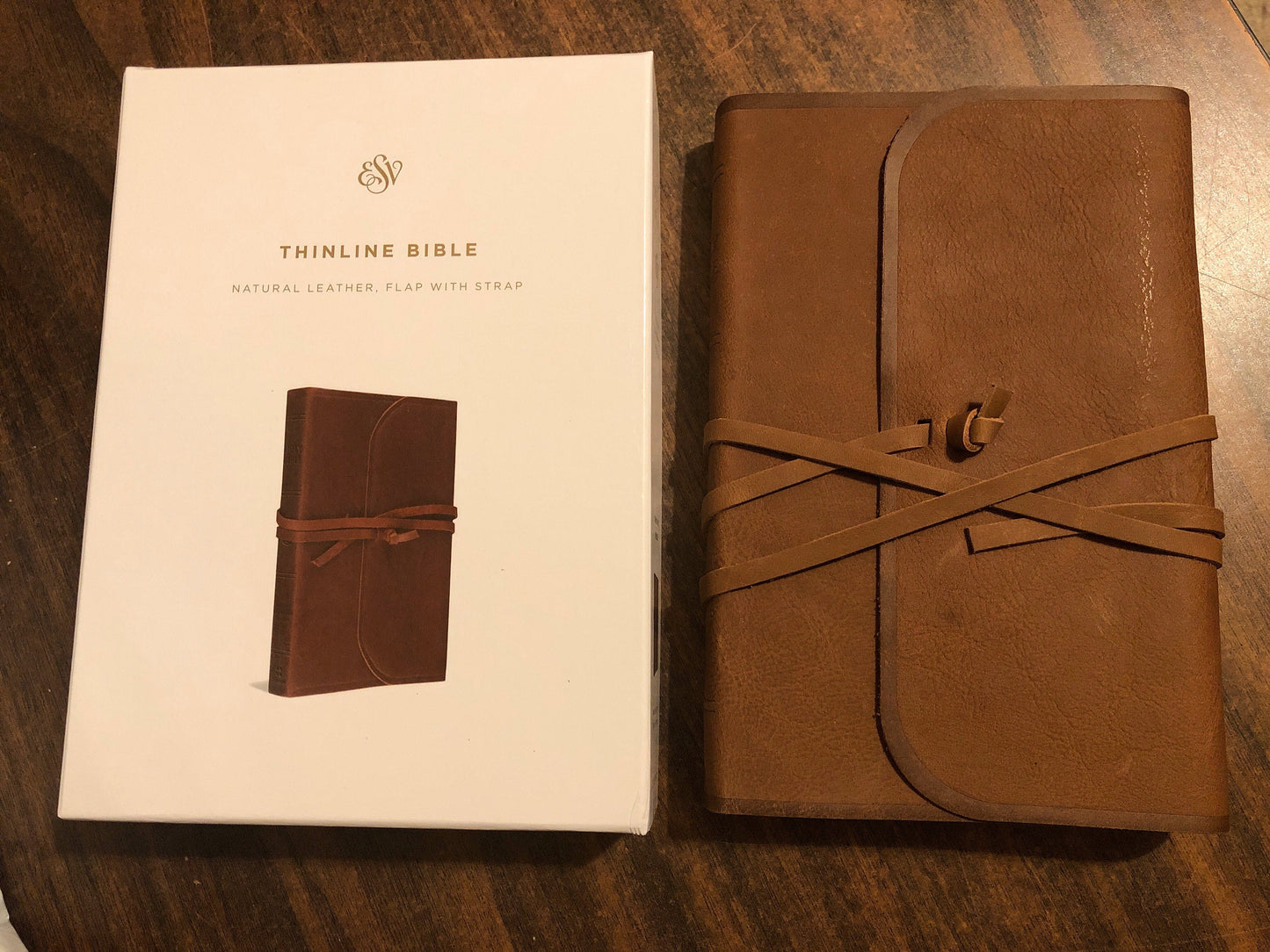 Personalized ESV Thinline Bible - Brown Natural Genuine Leather with Flap Custom Imprinted, ISBN 9781433553417, 16spaces