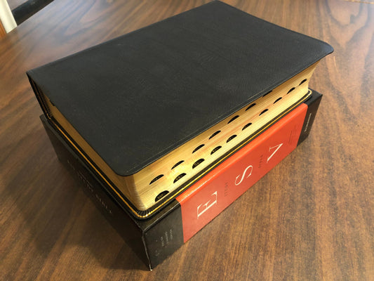 Personalized ESV Large Print Study Bible Thumb Indexed - Black Genuine Leather - Custom Imprinted 9781433567025