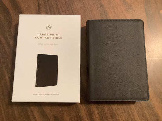Personalized ESV Large Print Compact Bible - Deep Brown Genuine Buffalo Leather  Custom Imprinted, ISBN 9781433572012 20spaces