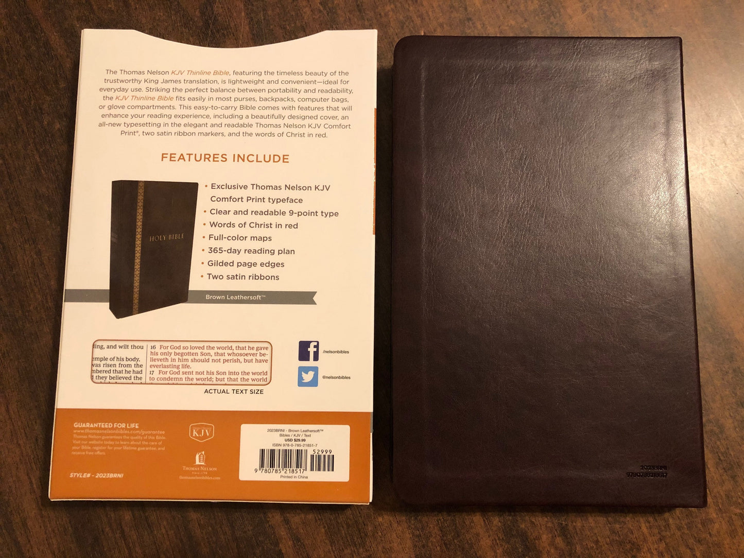 Personalized KJV Thinline Bible Indexed - Brown LeatherSoft Custom Imprinted with name engraved, 9780785218517