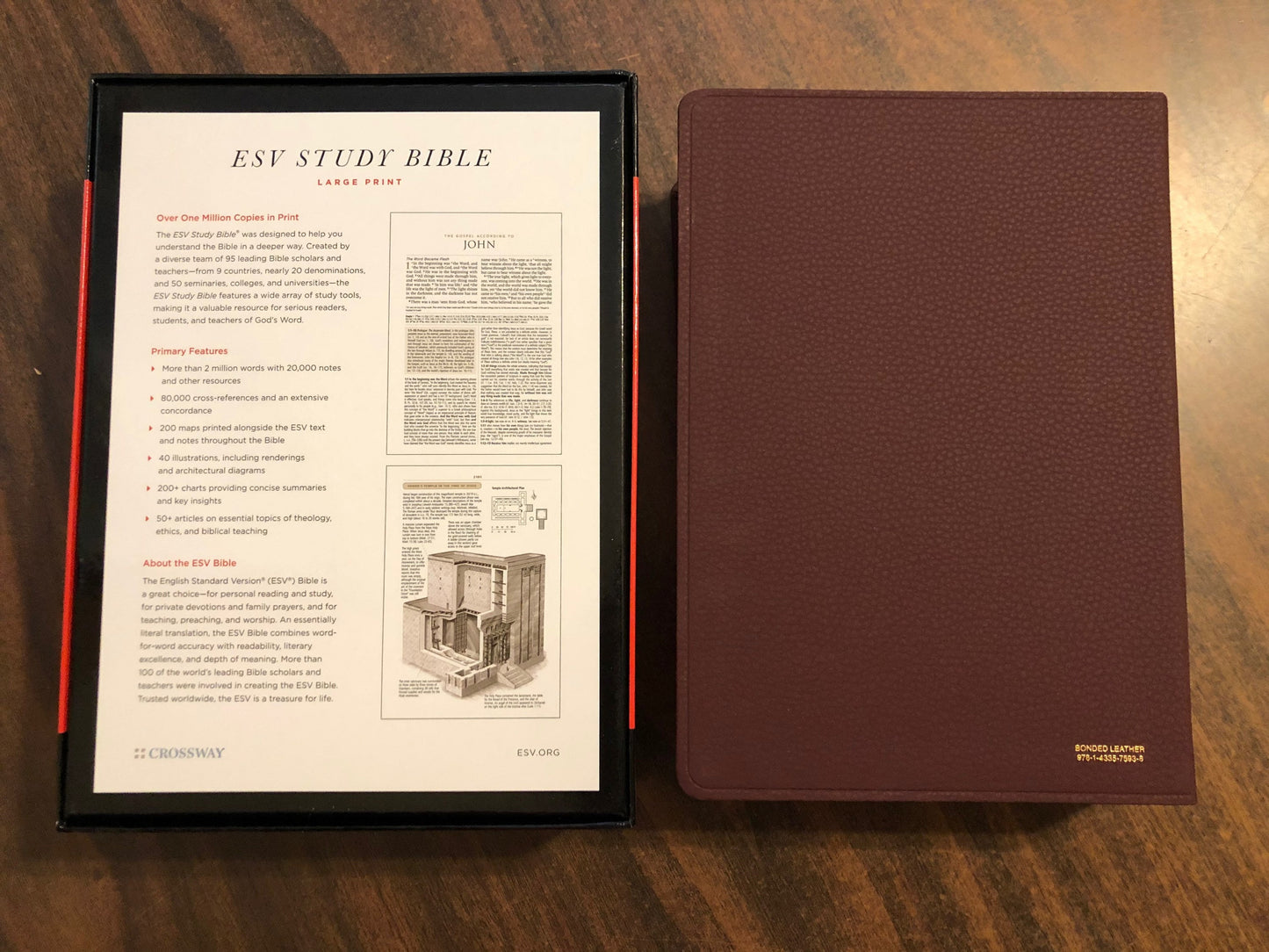 Personalized ESV Large Print Study Bible - Burgundy Bonded Leather - Custom Imprinted with a name 9781433575938