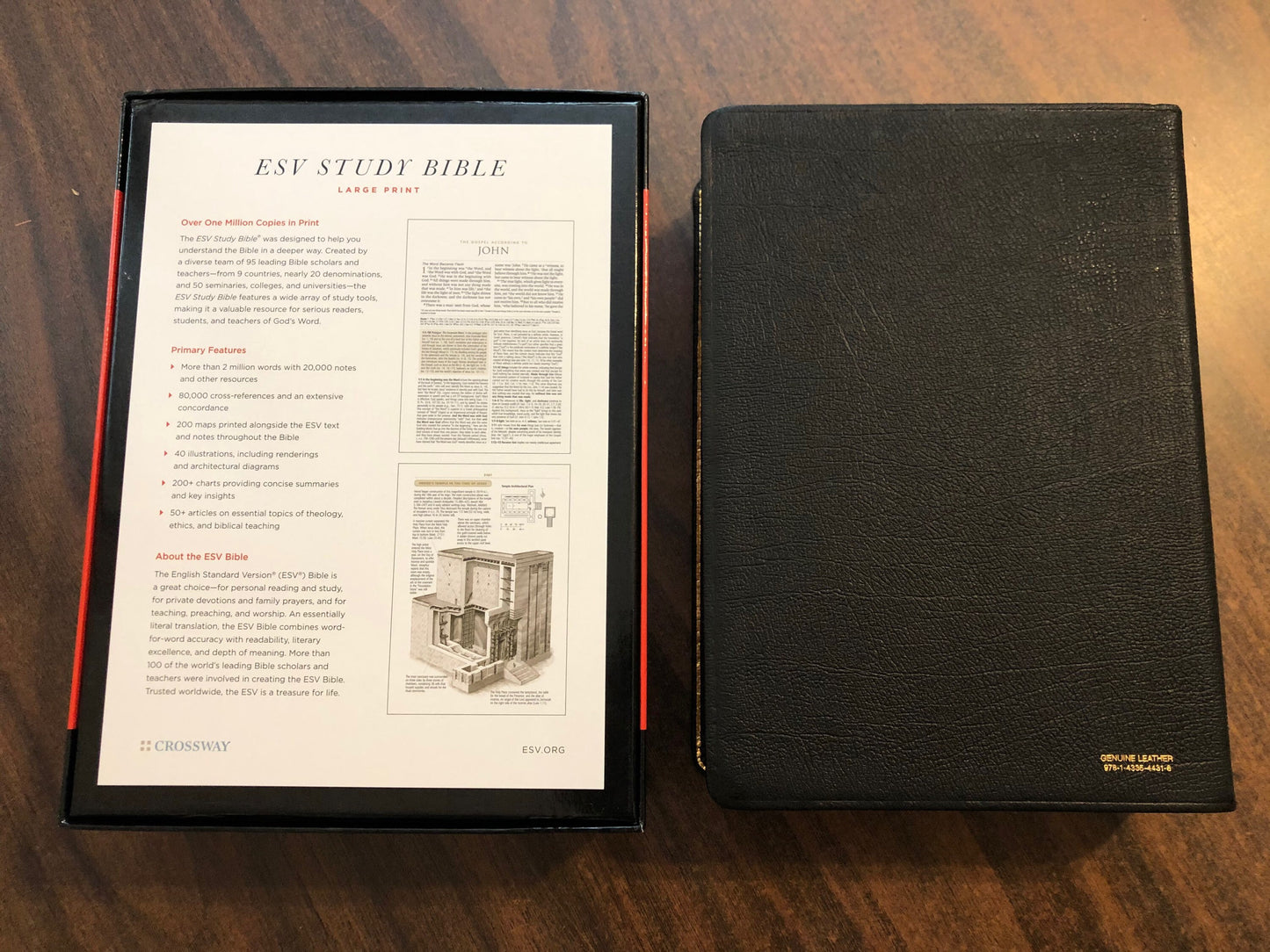 Personalized ESV Large Print Study Bible - Black Genuine Leather - Custom Imprinted with name 9781433544316