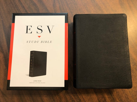 Personalized ESV Large Print Study Bible - Black Genuine Leather - Custom Imprinted with name 9781433544316
