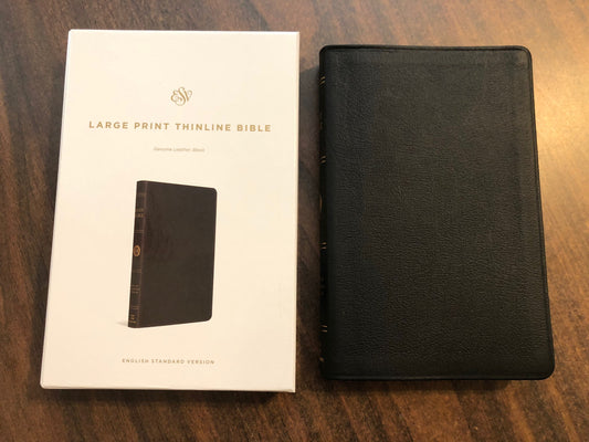 Personalized ESV Large Print Thinline Bible - Black Genuine Leather - Custom Imprinted with name engraved 9781433555961