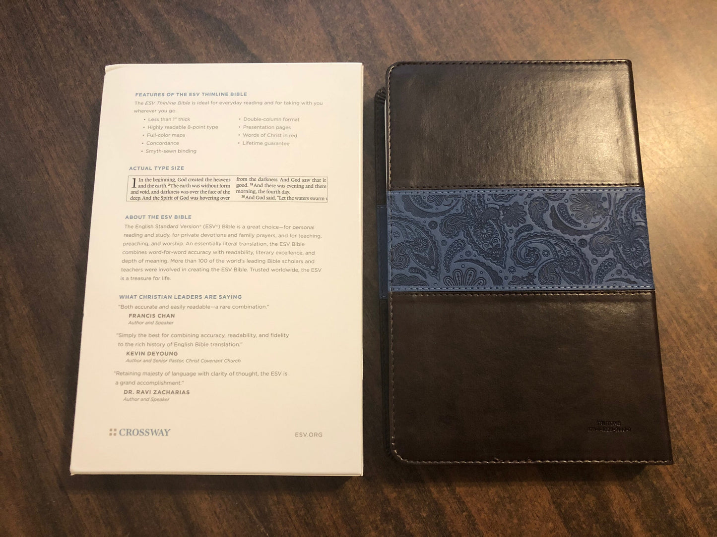 PERSONALIZED ESV Thinline Bible - Chocolate / Blue Paisley Trutone Custom Imprinted, ISBN 9781433524400