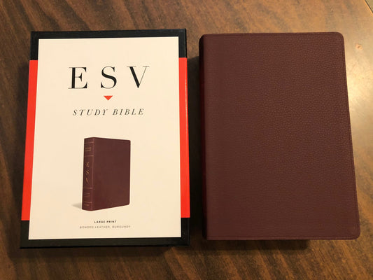 Personalized ESV Large Print Study Bible - Burgundy Bonded Leather - Custom Imprinted with a name 9781433575938