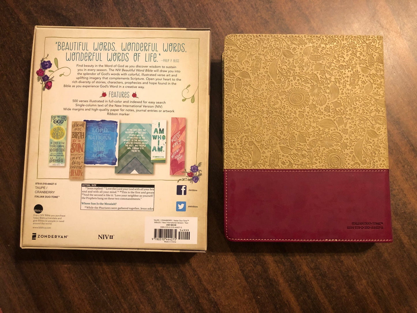 Personalized NIV Beautiful Word Journaling Bible - Taupe / Cranberry Duotone ** Custom Imprinted, bible with journaling space, art journaling bible 9780310444275