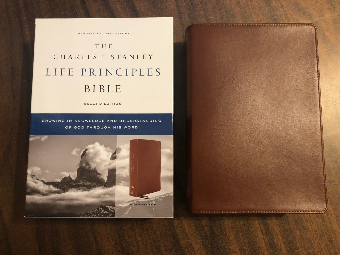 Personalized NIV Charles Stanley Life Principles Study Bible - Brown Genuine Leather, Custom Imprinted with a name 9780785225614