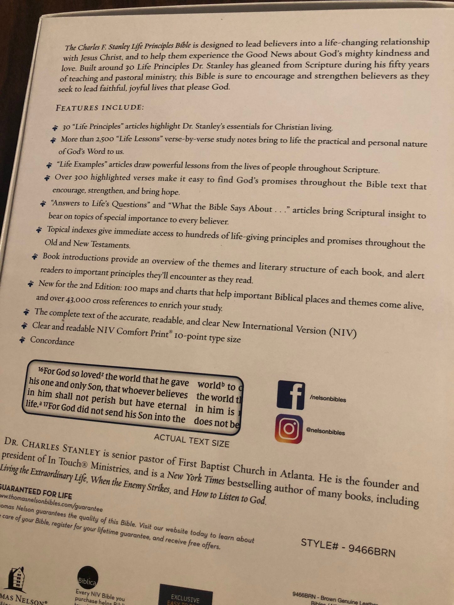 Personalized NIV Charles Stanley Life Principles Study Bible - Brown Genuine Leather, Custom Imprinted with a name 9780785225614