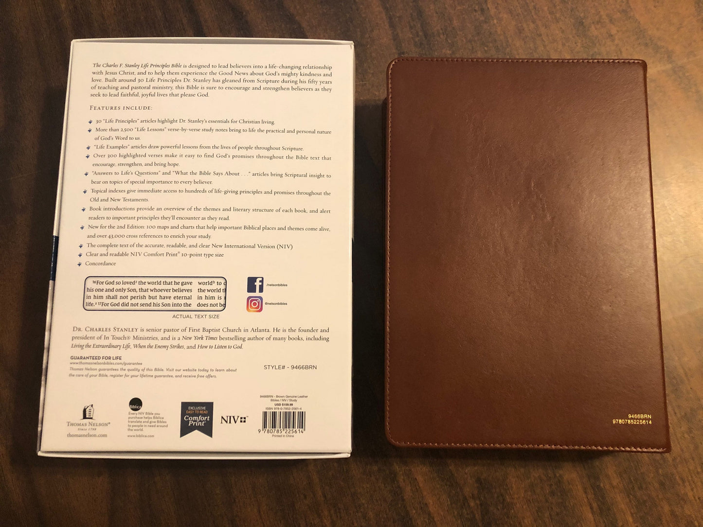 Personalized NIV Charles Stanley Life Principles Study Bible - Brown Genuine Leather, Custom Imprinted with a name 9780785225614