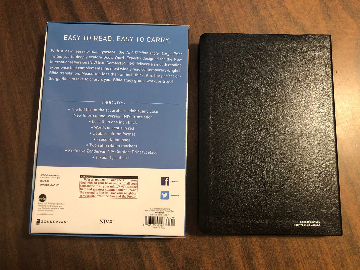 Personalized NIV Large Print Thinline Bible - Black Bonded Leather ** Custom Imprinted New International Version Bible 9780310448327