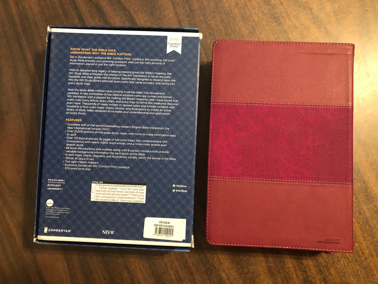 Personalized NIV Large Print Study Bible Thumb Indexed with Book Tabs - Burgundy LeatherSoft, Custom Imprinted with name, 9780310449225