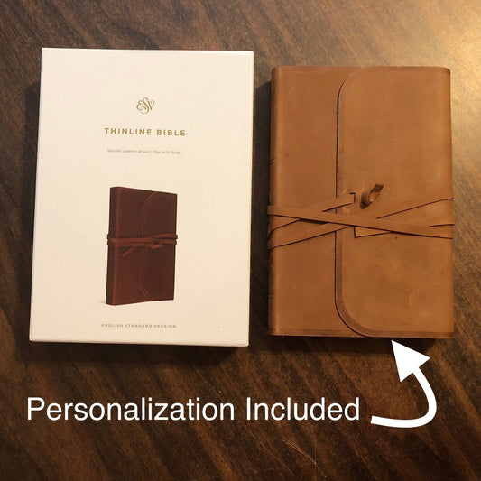 Personalized ESV Thinline Bible - Brown Natural Genuine Leather with Flap  Custom Imprinted, ISBN 9781433553417, 16spaces