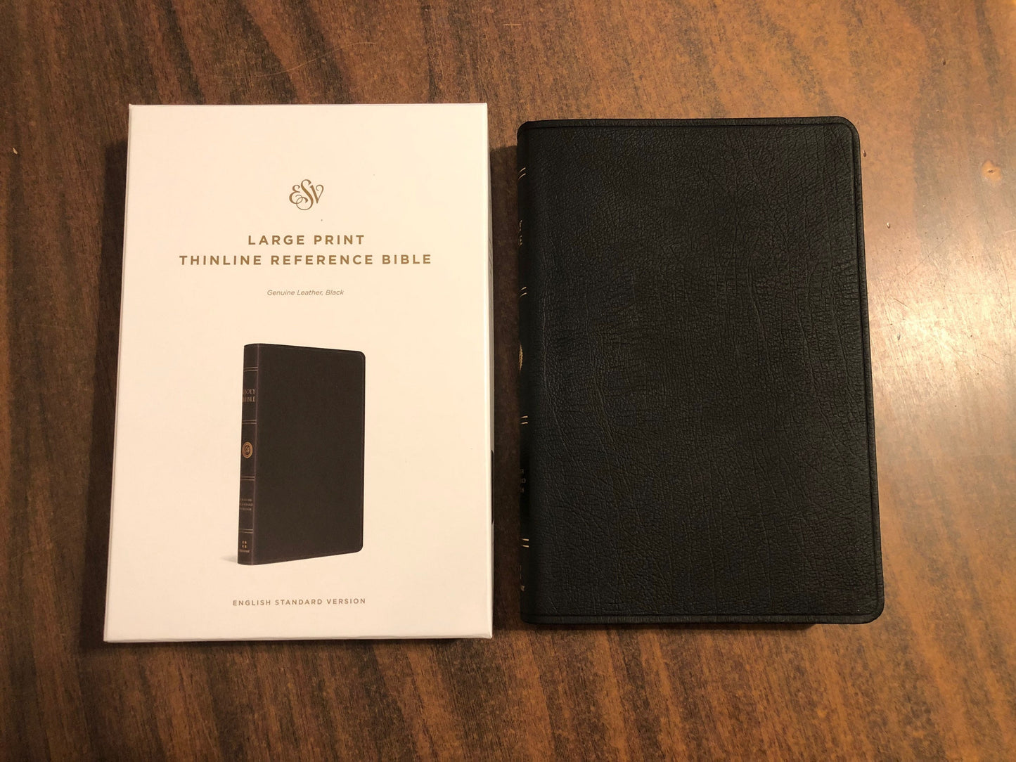 Personalized ESV Large Print Thinline Reference Bible - Black Genuine Leather,  Custom Imprinted with name engraved - ISBN 9781433532795