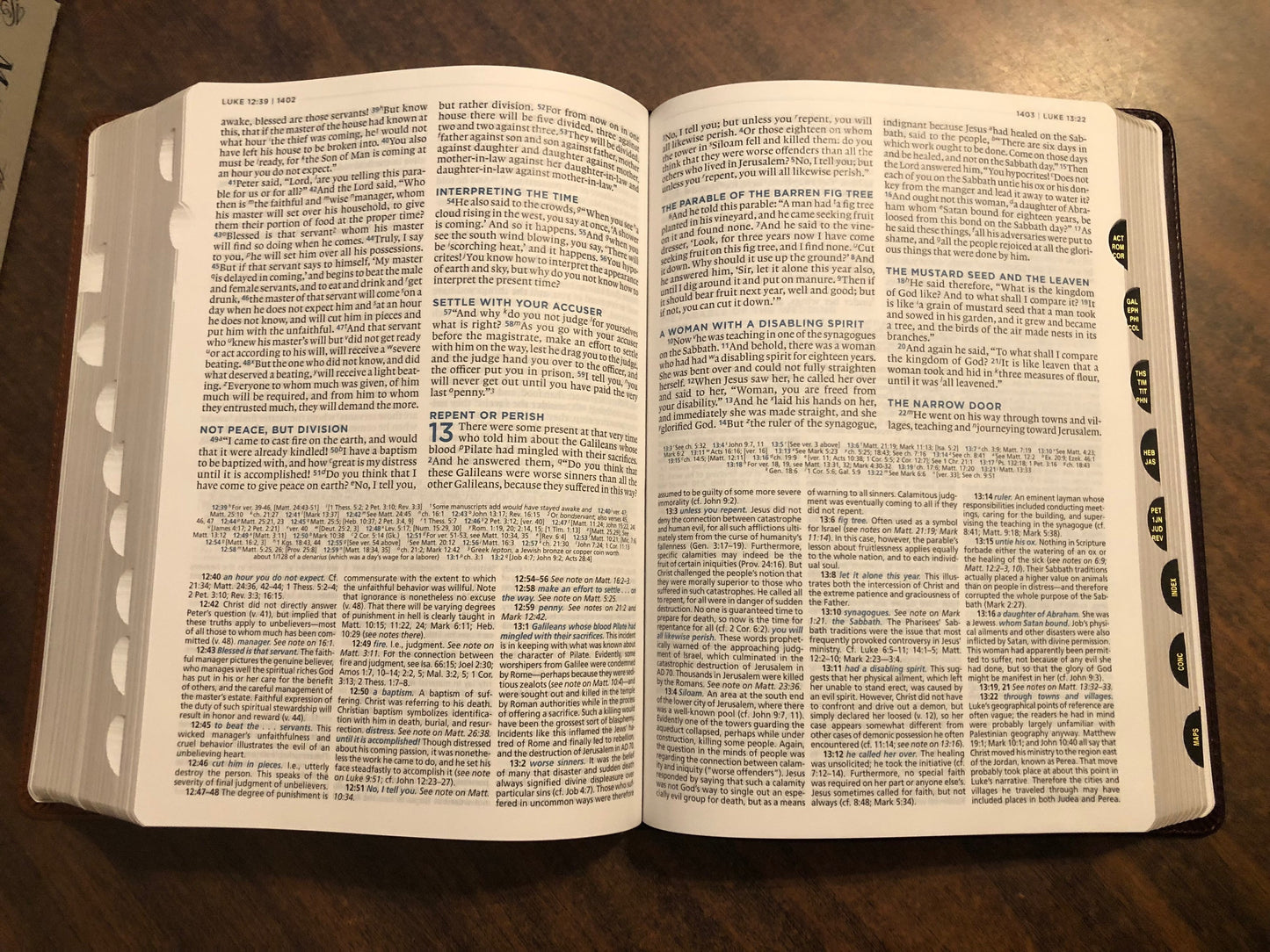 Personalized ESV MacArthur Study Bible Thumb Indexed, Brown LeatherSoft, ISBN 9780785235651 Custom Imprinted with a name